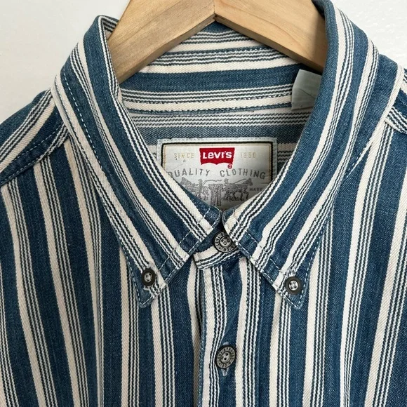 Levi’s 90s Blue Striped Button-Up Shirt | Authentic Jeanswear Rare Vintage Find - Picture 3 of 14